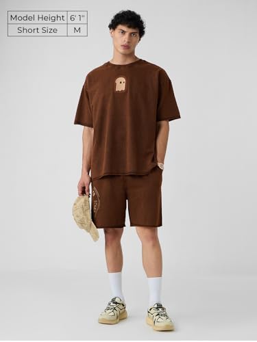 The Souled Store Vintage Wash: Chestnut Men and Boys Drawstringed Brown Graphic Printed Knee Length Cotton Bermuda Shorts
