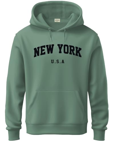 ADRO Men's Cotton Blend Neck Hooded Sweatshirt (H24-NEW-PT-S_Pista)
