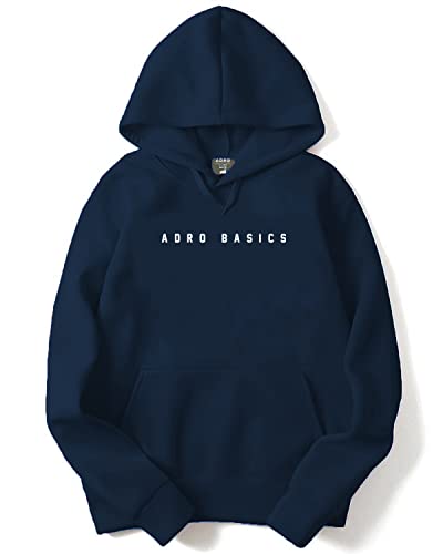 ADRO Men's Cotton Neck Hooded Sweatshirt (H22-M-AR2-NB_Navy_XL)