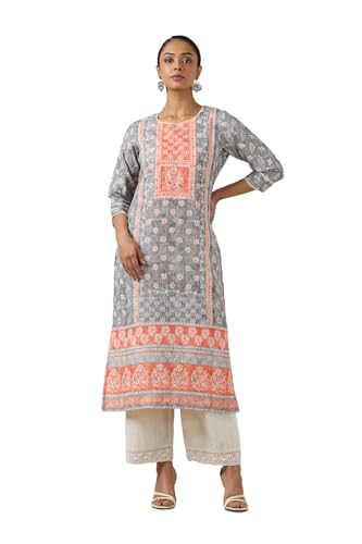 Soch Womens Grey Rayon Botanical Kurta with Beeds