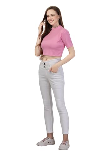 Fabme WomenS Short Sleeves Rib Crop Top - Pink