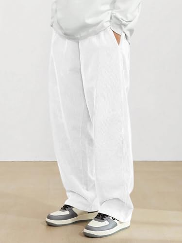 SHIENZY Mens Relaxed Sweatpants (1649_Corduroy Pant_White