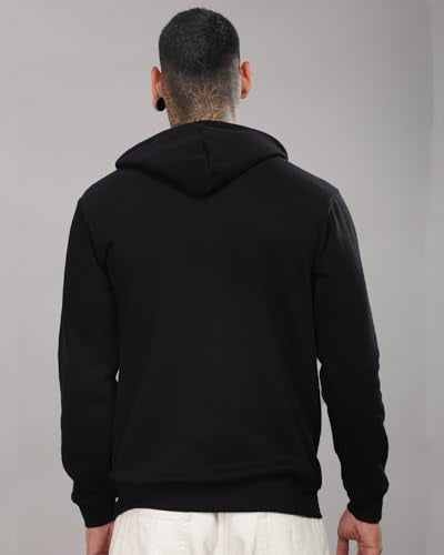 ADRO Men's Printed Hoodie, Black, Size 30, Model H24-M-PLN-BL, Cotton Blend, Stylish and Comfortable Hooded Sweatshirt for Men