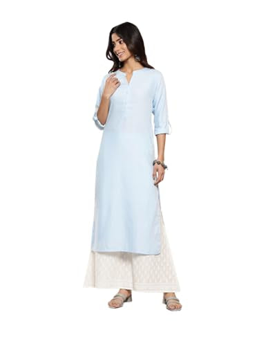 Libas Blue Solid Cotton Straight Kurta