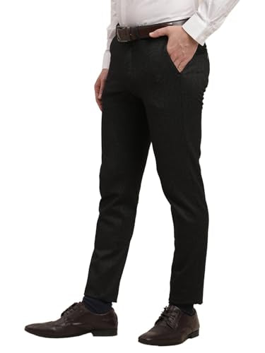 Turtle Men Cotton Stretch Black Solid Ultra Slim Fit Formal Trouser