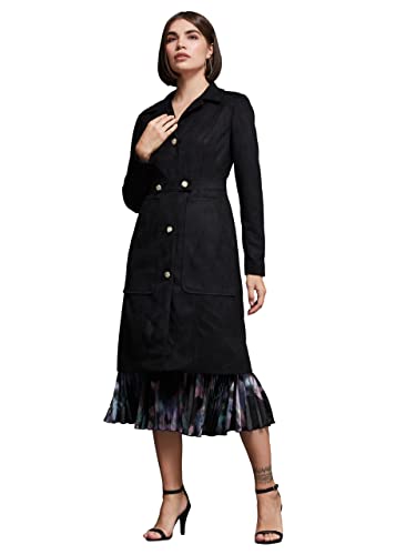 Miss Chase WomenS Solid Shirt Collar Full Sleeve Longline Button Down Jacket (Mcaw24Jkt03-63-62-05, Black, L)