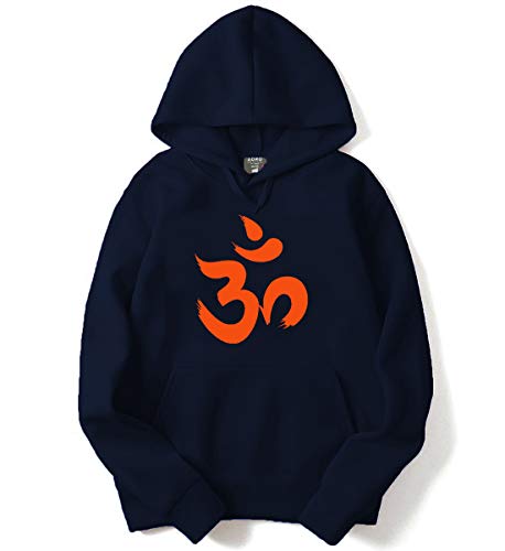 ADRO OM Design Printed Cotton Hoodies/Sweatshirts for Men (H21-M-OUM-NB_Navy_XL)