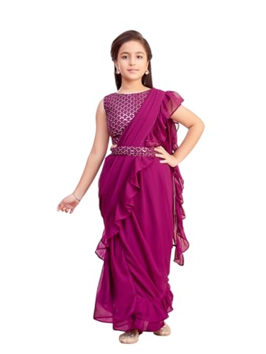 Aarika Girls Ethnic Wear Purple Colour Sequin Embroidery Georgette Lehenga Saree With Attachable Dupatta-(3-13 Years)-(SR-26011-