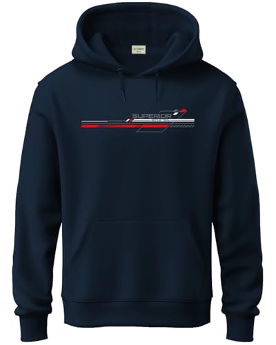 ADRO Men's Cotton Blend Neck Hooded Sweatshirt (H24-RAC-NB_Navy Blue