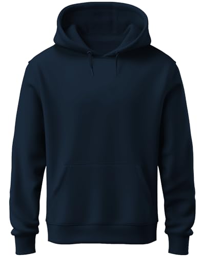 ADRO Men's Cotton Hooded Neck Hoodie/Sweatshirt (H22-M-PLN-NB_Navy_S)