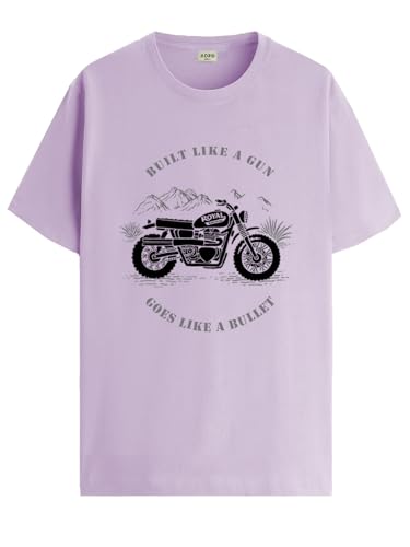 ADRO Men's Royal Bike Design Printed 100% Cotton T-Shirt - Regular Fit, Printed T-Shirts for Men (RN24-RYL-PU_Purple_XL)