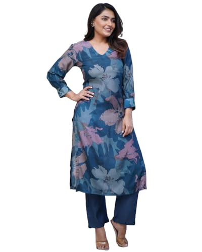 GoSriKi Womens Rayon Blend Straight Printed Kurta with Pant (KITIMAT Cerosin-GS_4XL_Blue_XXXX-Large)