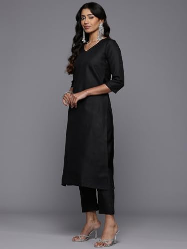 Varanga WomenS Cotton Blend Kurta Set (Frl_Vskd32857_Vardup2186_Black