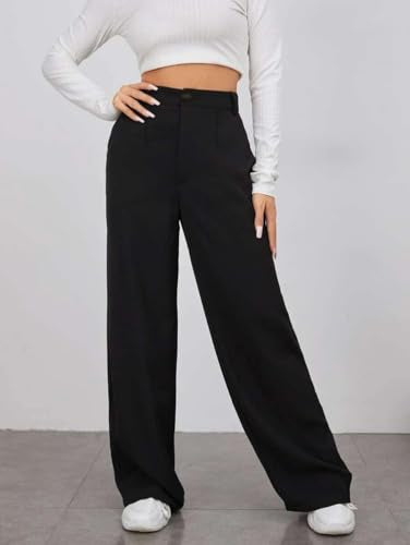 Toochki Tailored Trousers for Women | Womens High-Waisted Pant | Solid Korean Bottom Wear Trouser Black