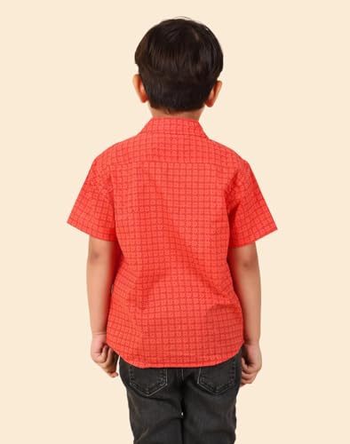 Fabindia BoyS Printed Regular Fit Shirt (1036734Red_Red