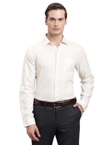 Turtle Men Cream Regular Fit Dobby Pure Cotton Formal Shirt