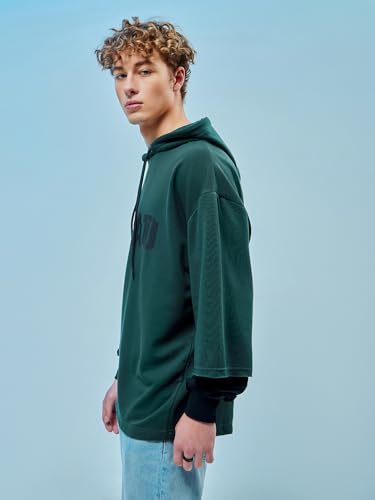 Bewakoof Mens Typography Oversized Fit Full Sleeve Cotton Hoodies Blue