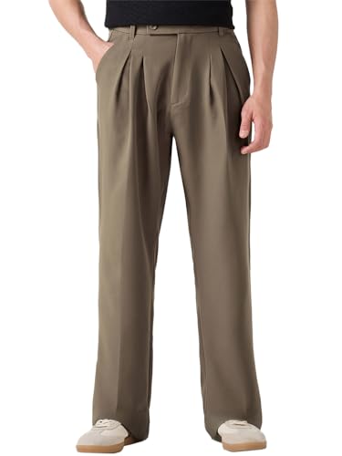 Bewakoof MenS Solid Loose Fit Polyester Blend Korean Pants_671343_Brown_M