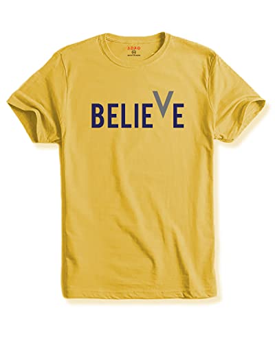 ADRO Men's Believe Design Printed T-Shirt (S, Light Yellow)