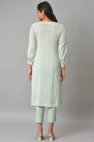 Aurelia Women Aqua Green Leno Stripe Kurta