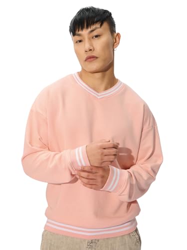 The Souled Store Nude Pink Men and Boys Long Sleeves Round Neck Cotton Blend Oversized Sweatshirts