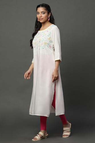 Aurelia Womens Viscose Regular Kurta (24FEA14781-607023_White