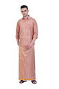 Prakasam Cotton-Mens Art Silk Wedding Set/Art Silk 8 Mulam (8-Yard) Dhoti And Stitched Full Sleeve Shirt
