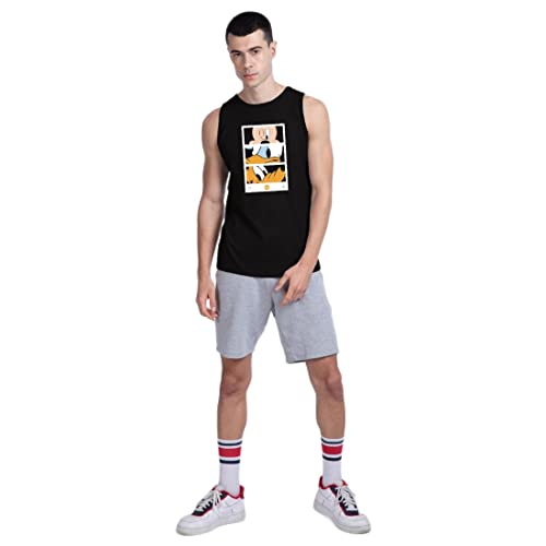 Bewakoof Mens Regular Fit Graphic Print Black Round Neck Vest