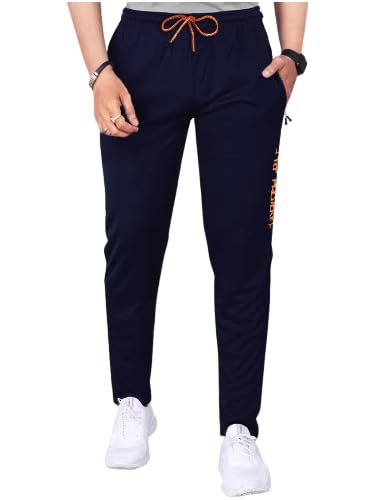 Pinkmint Lycra Soild Track Pant for Men & Elastic Jogger Gym Wear, Yoga Wear, Sports, Regular Wear (Pack of 1) Blue