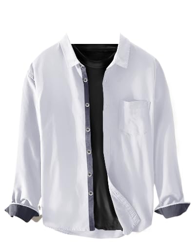 Pinkmint Men Cotton Soild Spread Collar Long Sleeve Shirt Formal Wear White