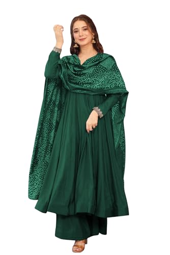 Toochki Women's Muslin Anarkali Embroidered Kurta with Palazzo with Dupattas