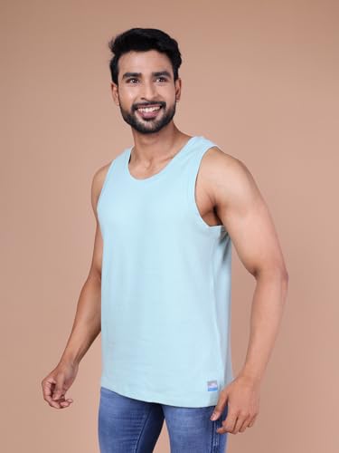 Colors Men Jacquard Sleeveless T-Shirt - 100% Cotton, Breathable, Super Stretch, Anti-Fungal Dye Vest. Pack of 1