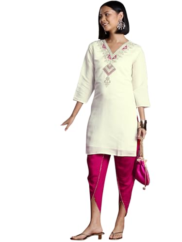 Womanista WomenS Silk Blend Solid Straight Set (Co-Ords_9132_Off White