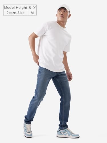 The Souled Store Denim: Ink Blue Men and Boys Buttoned Cotton Blend Slim Fit Jeans