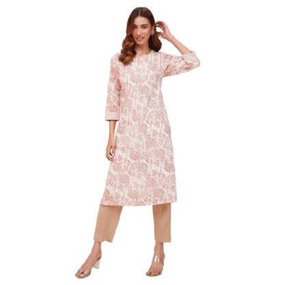 Fabindia WomenS Cotton Printed Regular Kurta (1035798Natural- Off White-Red