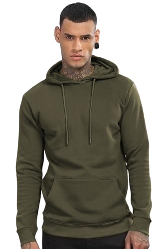 ADRO Men's Cotton Neck Hooded Sweatshirt (H24-M-PLN-OL-M_Olive)