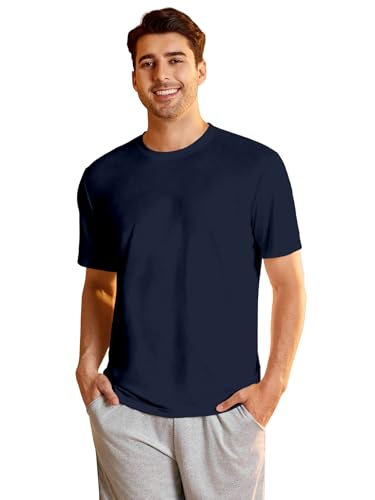 Shasmi Mens Navy Blue Rich Solid Round Neck Half Sleeve Plain Regular Fit Cotton T-Shirt l Comfortable and Versatile Fashion Te