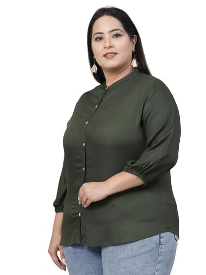 Style Quotient Plus Women Olive Green Solid Classic Formal Shirt