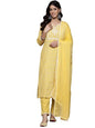 Varanga WomenS Mustard Woven Design Round Neck, Three Quarter Sleeves Paired With Tonal Bottom And Dupatta.