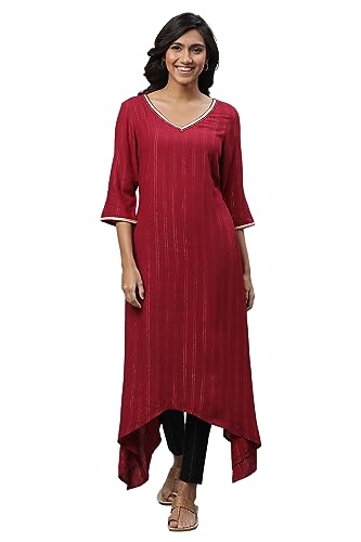 Maroon Embroidered Asymmetrical Kurta
