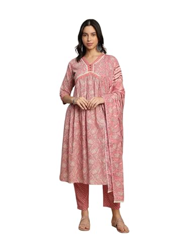 Sanisa Women's Cotton Digital Printed Anarkali Kurta with Pant and Digital Printed Dupatta