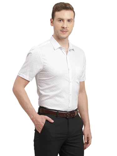 Turtle Men 100% Cotton Slim Fit White Digital Printed Half Sleeve Formal Shirt