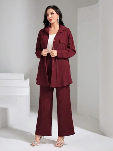 Tadkee WomenS Polyester Solid Color Casual Long Sleeve Top And Pant Co-Ord Set With Pockets | Co Ord Set For Women | Kurta Set