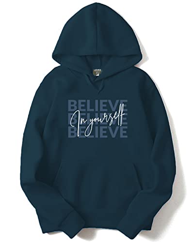 ADRO Believe in Your Self Printed Hoodie/Sweatshirt for Men (H22-M-INV-SB_Teal_XL)