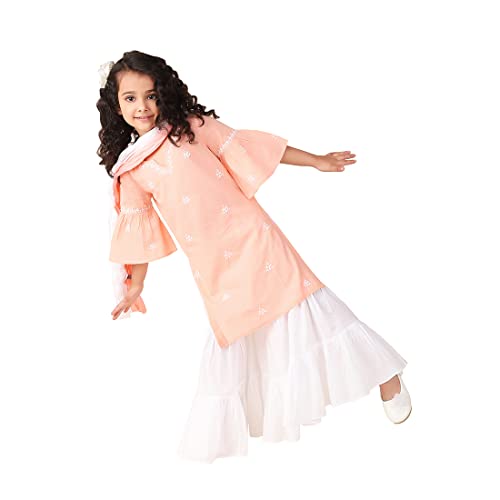 Fabindia GirlS Cotton Embroidered Regular Kurta Set (1029312Peach_Peach