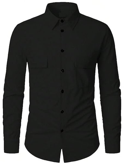 Trillmixa MenS Polyester Shirt With Spread Collar Neck Full Sleeves Two Side Pockets Solid Pattern Relaxed Fit And Standard Len