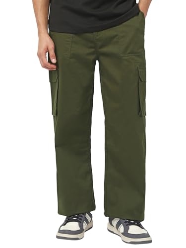 Bewakoof MenS Solid Straight Fit Cotton Spandex Cargo Pant_663588_Green_30