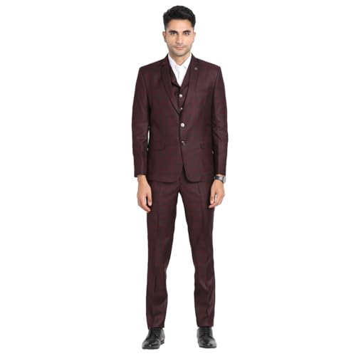 Turtle Men Terylene Rayon Tailored Fit Brown Party Suits (3 Piece)