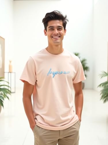 Nobero MenS Typography Printed Regular Fit T-Shirt (1M-Twts-C1177-Bs_Blush