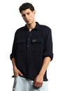 Hubberholme Men Summer Cotton Spread Collar Long Sleeves Oversized Casual Shirt 26 Blue